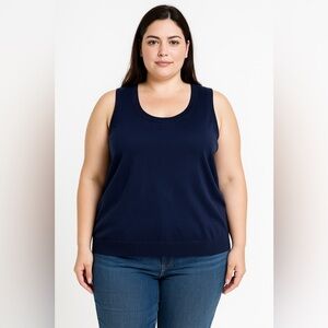 Talbots Pima Cotton Sweater Vest Navy Blue Tank Top Size Large NWT‎